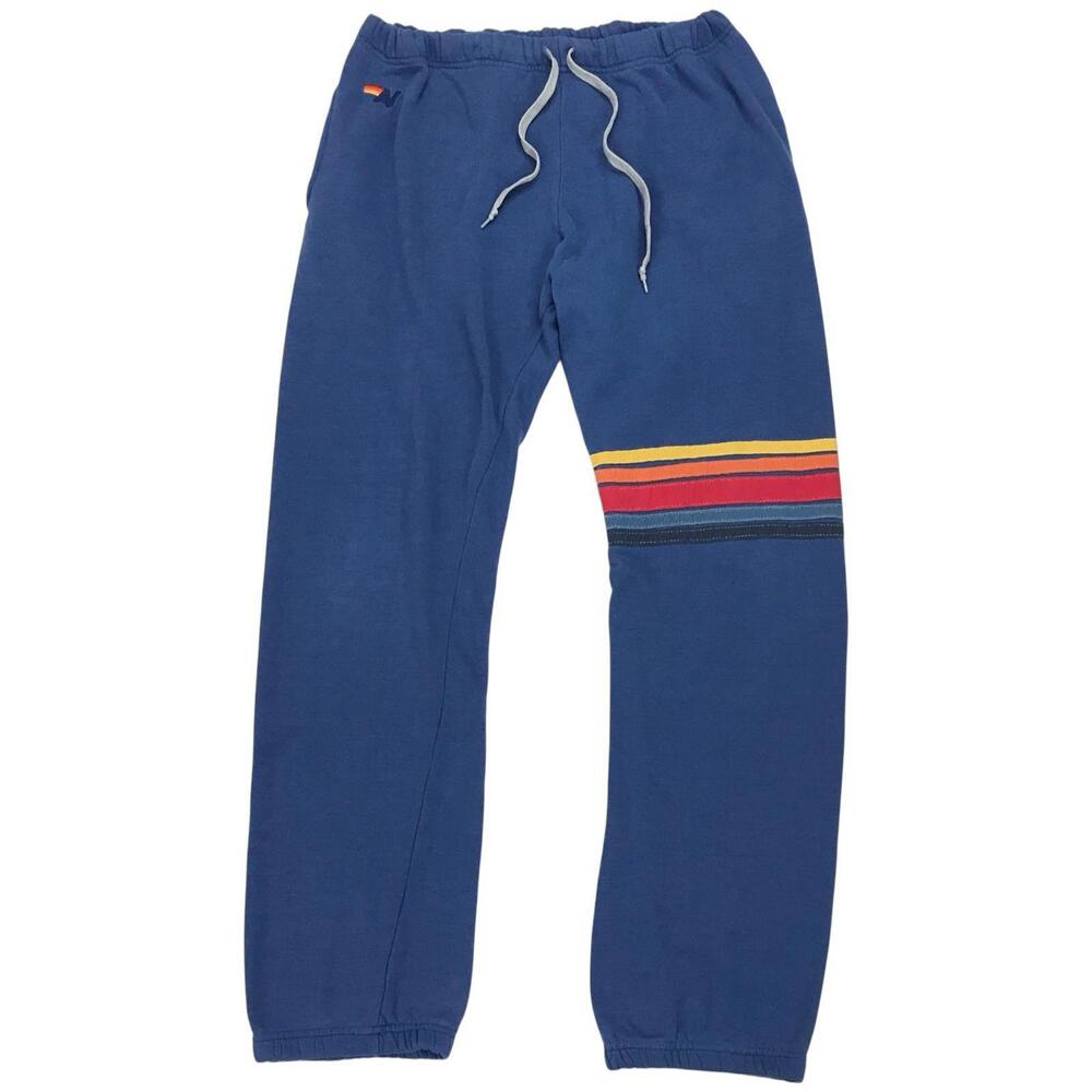 Aviator Nation Blue Sweattrack Joggers with Red, Yellow & Navy Stripes